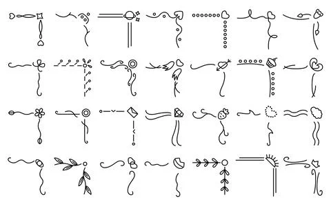 Corner border thin black line contour icons set. Stock Illustration