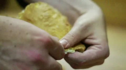 Corner Bread open up small piece diff angle Stock Footage 9481097