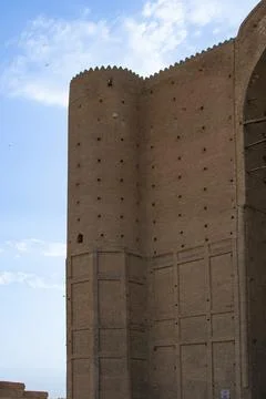 Corner of a brick historical building, the mausoleum of Khoja Ahmed Yassaviy Foto stock