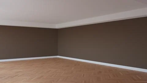 Corner of the Brown Room with a White Ceiling and Cornice, Glossy Parquet Stock Illustration