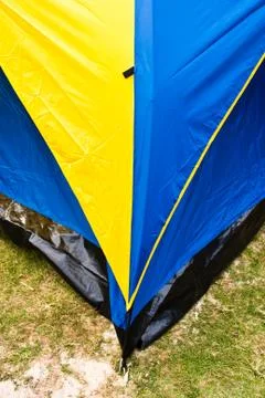 Corner of the canvas tent. Stock Photos