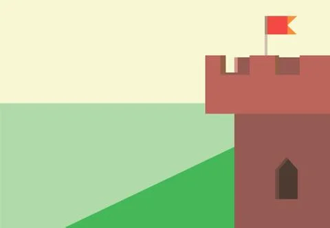 Corner castle tower with a banner, stained-glass window Stock Illustration