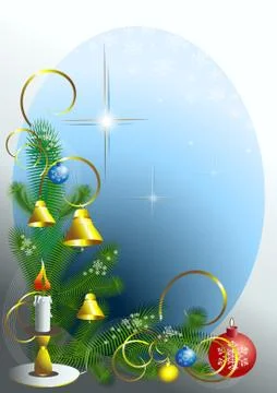 Corner the Christmas tree with candle. Stock Illustration