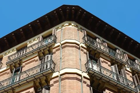 Corner of classical building in downtown district of Madrid, Spain. Authent.. Stock Photos