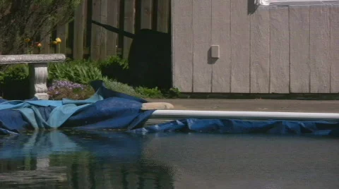 Corner of closed pool panning to diving board Stock Footage 544926