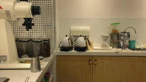 Corner of a coffee shop, coffee making equipment Stock-Footage 300303434