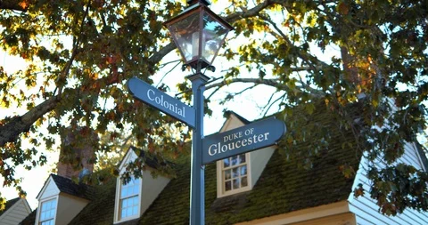 Corner of Colonial &amp; Gloucester, Historical Williamsburg Streets &amp; Homes Stock Footage 120926984