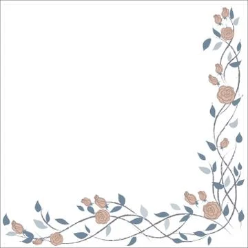 Corner composition with pink roses and green leaves. Vector illustration isol Stock Illustration