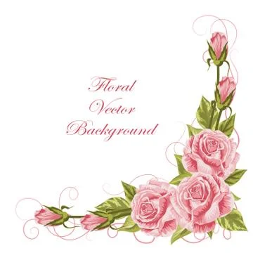 Corner composition with roses and leaves Stock Illustration