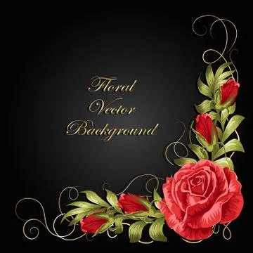 Corner composition with roses and leaves Stock Illustration