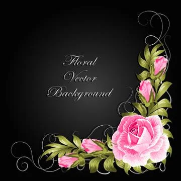 Corner composition with roses and leaves Stock Illustration