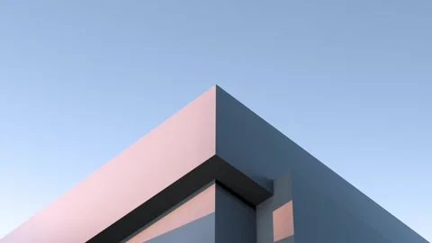 Corner concrete building at sunset. Architectural minimalism,animation.3D render Stock Footage 270747436