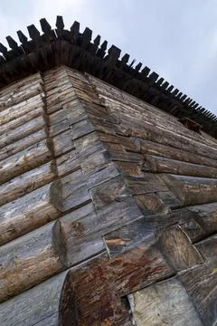 Corner connection of masonry logs of a log house Stock Photos