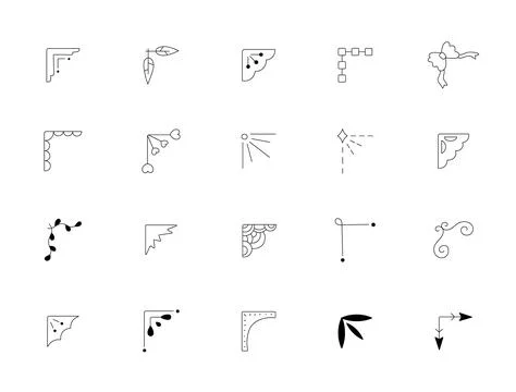 Corner decorative outline line art set 스톡 일러스트