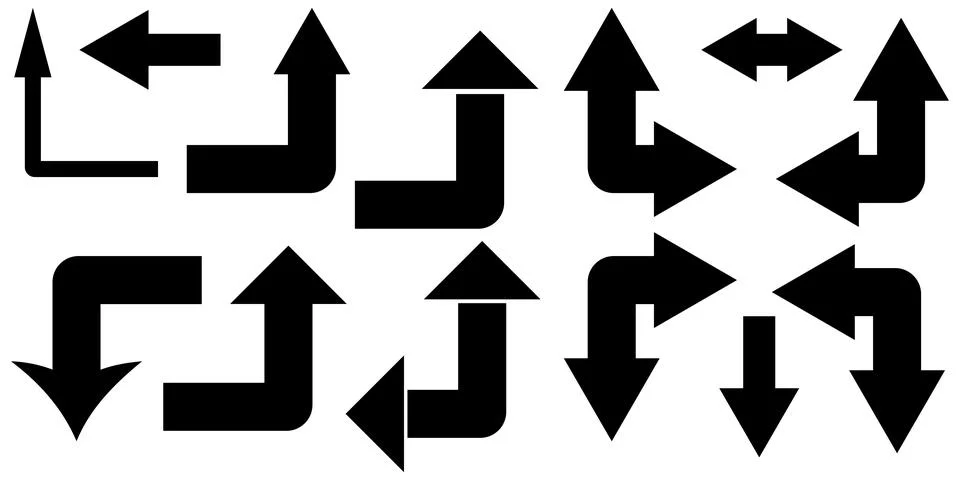 Corner up down arrow direction traffic signal. Curved arrow navigation concept. Stock Illustration