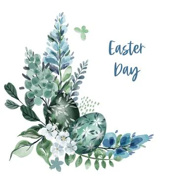 Corner easter arrangement with flowers and eggs Stock Illustration