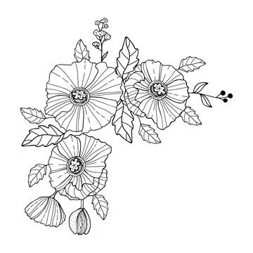 Corner element made of poppy flowers Stock Illustration