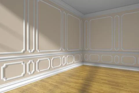 Corner of empty beige room with molding and parquet Stock Illustration