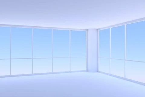 Corner of empty blue business office room with two large windows Stock Illustration