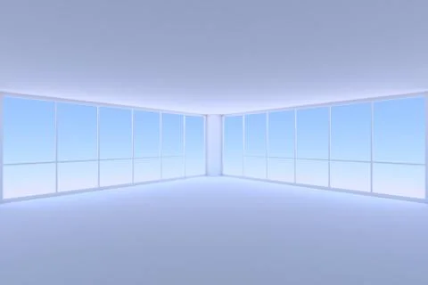 Corner of empty blue business office room with two large windows Stock Illustration
