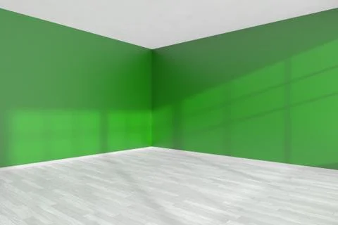 Corner in empty green room with white floor Stock Illustration