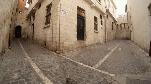 Corner of Empty Narrow Ancient Stone Streets Sanliurfa Stock Footage 75417010