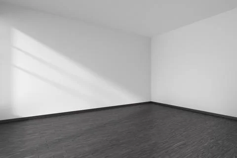 Corner of empty room with black parquet floor and white walls Stock Illustration