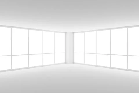 Corner of empty white business office room with two large windows Stock Illustration