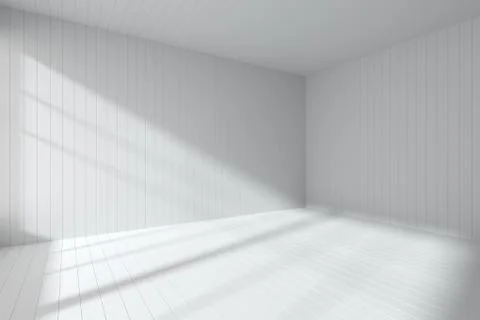 Corner of empty white room made with flat white planks Illustrazione stock