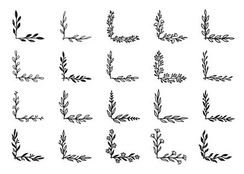 Corner flourish border set. Hand drawn Stock Illustration