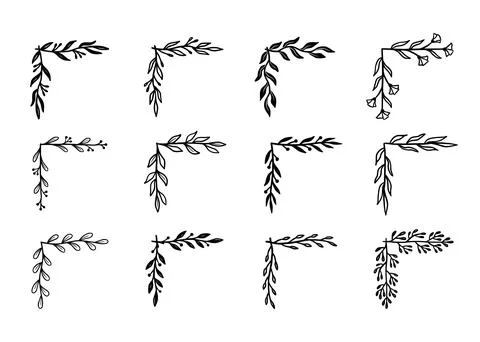 Corner flourish border set. Hand drawn Stock Illustration
