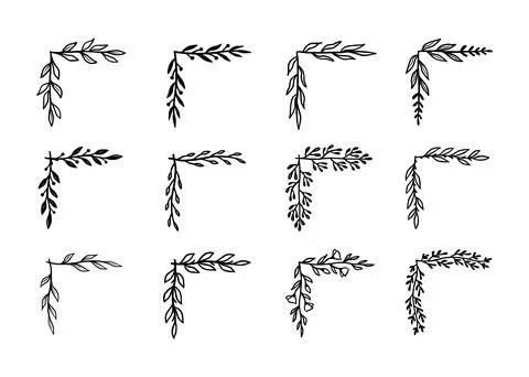 Corner flourish border set. Hand drawn Stock Illustration