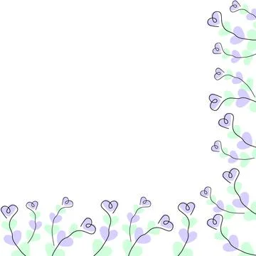 Corner Frame Border Outline Hearts shape branches Lavender and mint hearts Copy Stock Illustration