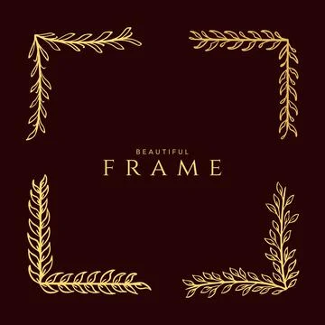 Corner frame painted in doodle style gold isolated on a brown background A se Stock Illustration