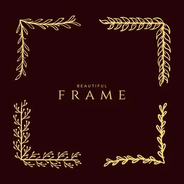 Corner frame painted in doodle style gold isolated on a brown background A se Stock Illustration