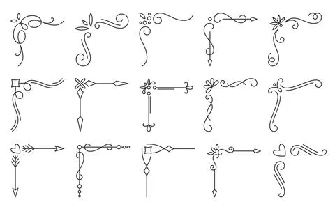 Corner frame retro border filigree black line set Illustrazione stock