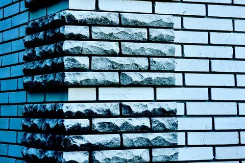 Corner of gray blue brick wall fracture background Stock Photos