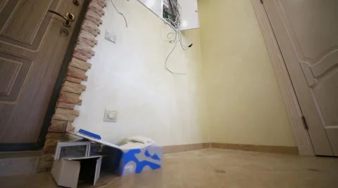Corner of hallway with home intercom package in box Stock Footage 51876053