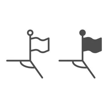 Corner kick line and solid icon. Football flag on field symbol, outline style Stock Illustration