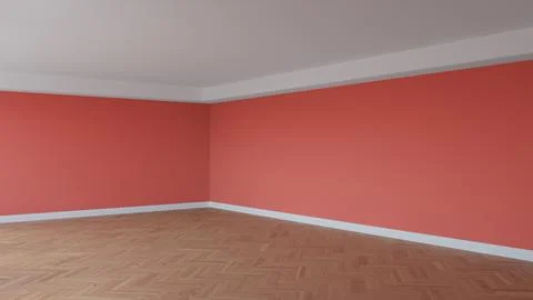Corner of the Light Red Interior with a White Ceiling and Cornice, Parquet Stock Illustration