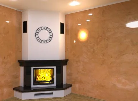 Corner marble fireplace. 3D render Stock Illustration