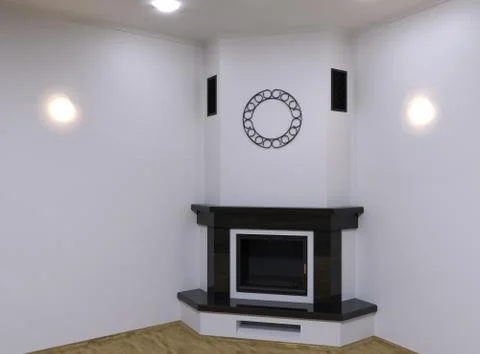 Corner marble fireplace. 3D render Stock Illustration