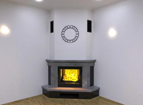 Corner marble fireplace. 3D render Stock Illustration