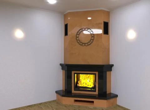 Corner marble fireplace. 3D render Stock Illustration