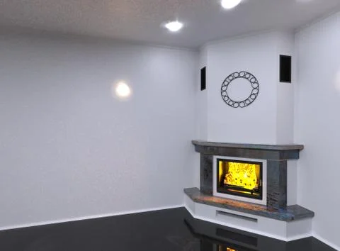 Corner marble fireplace. 3D render Stock Illustration