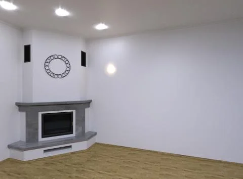 Corner marble fireplace. 3D render Illustrazione stock