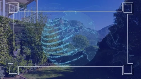 Corner marker appearing and border drawing, blue globe pulsing, bands sweeping Stock Footage 329899469