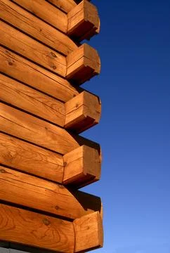 Corner of a Modern Log Building Stockfoto's