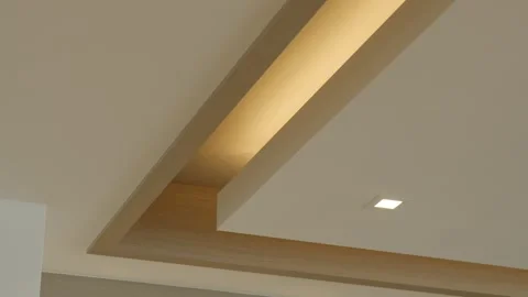 Corner of multilayered white suspended ceiling in complex shape with square Stock-Footage 265201365