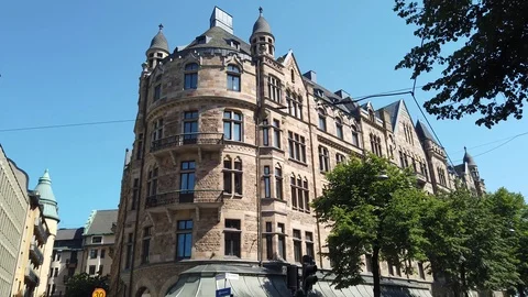 Corner of old architecture house with two towers Stock Footage 110349944